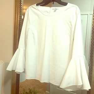 White Blouse with Bell Sleeves & Keyhole Back